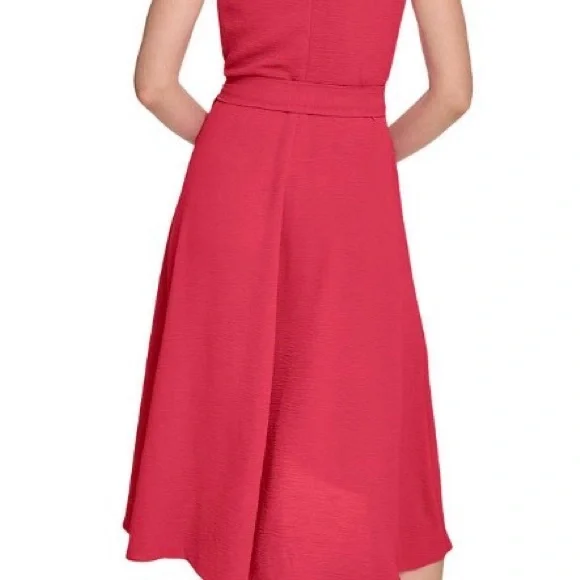 DKNY Women's Sleeveless V-Neck Coral Lipstick Midi Dress - Picture 8 of 8